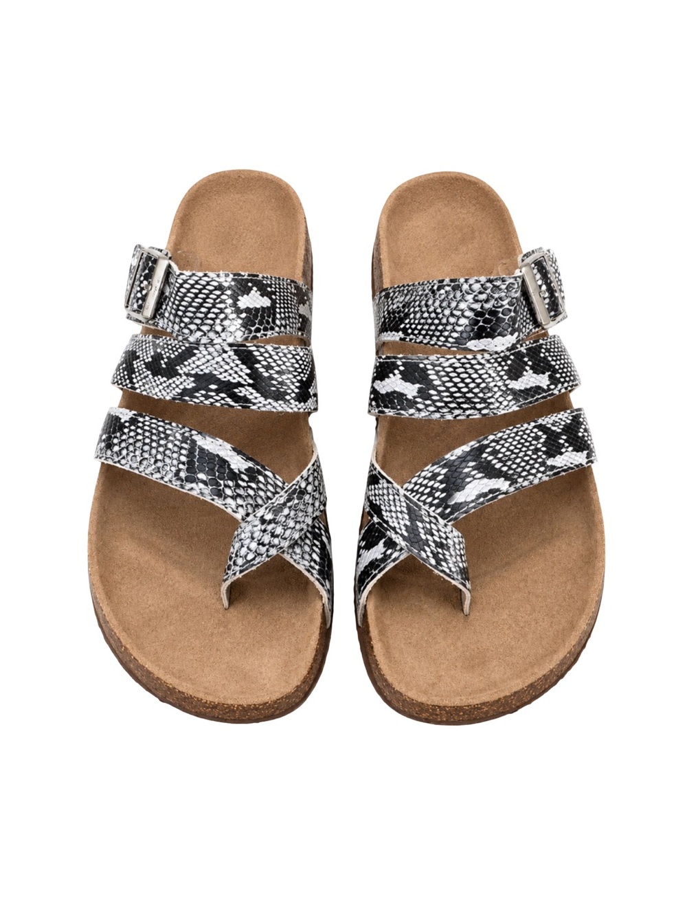 Snake Print Sandals With Adjustable Strap & Cork Sole